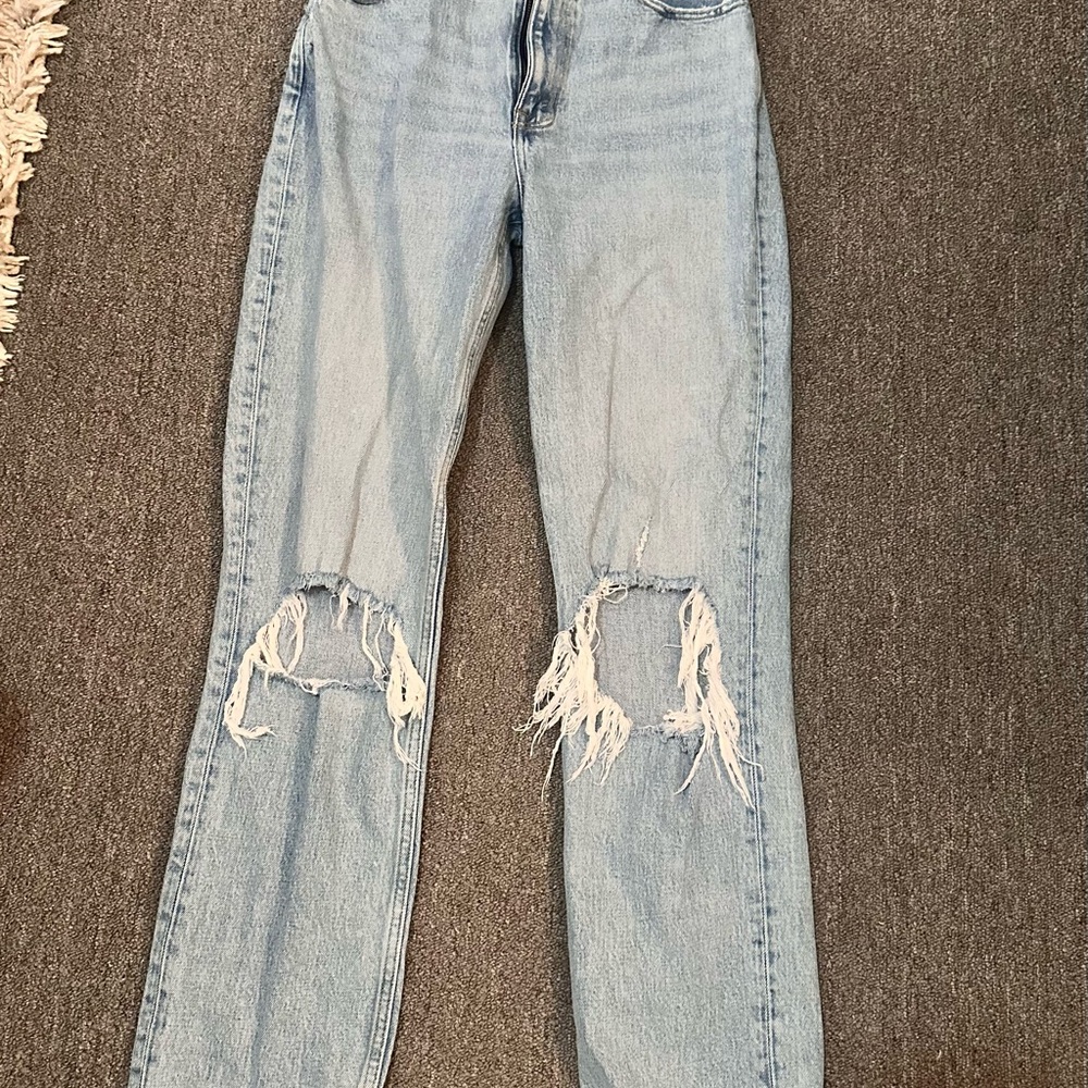 Abercrombie & Fitch Light Blue Distressed Straight Leg Jeans
